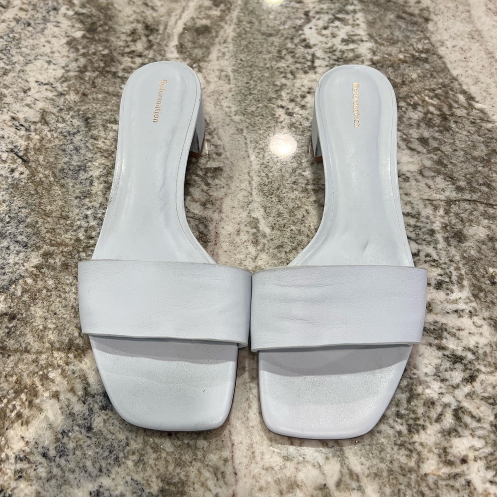 Reformation Baby Blue Slides